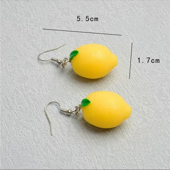 Lemon Fruit Whimsical Drop Earrings - Picture 2 of 5